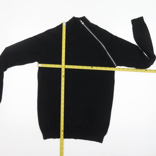 ASOS Women Black Merino Wool Mock Neck Zip Pullover Jumper S