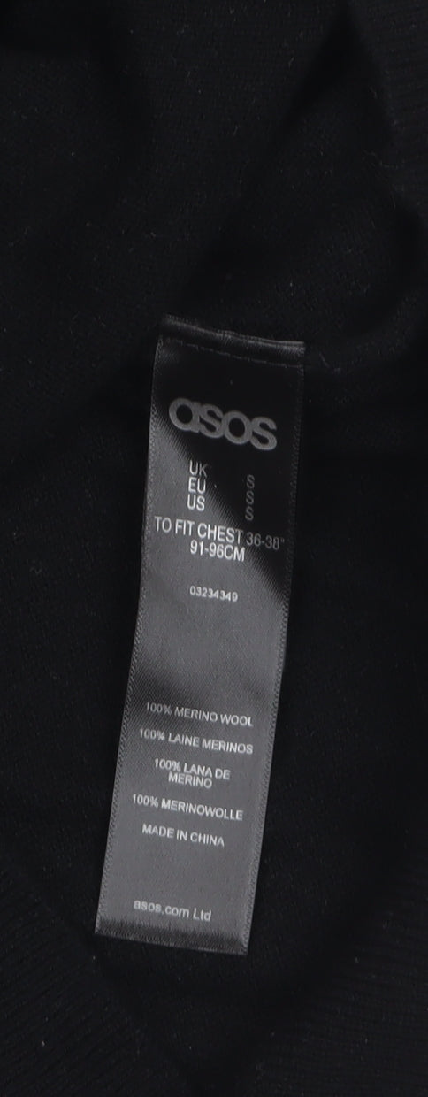 ASOS Women Black Merino Wool Mock Neck Zip Pullover Jumper S