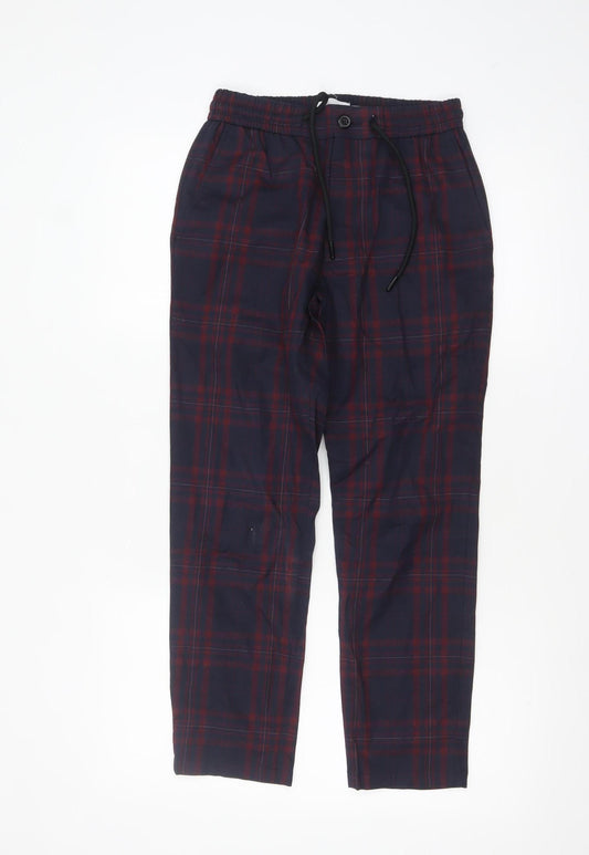 Topman Men's Blue Check Slim Fit Jogger Trousers W28 L30