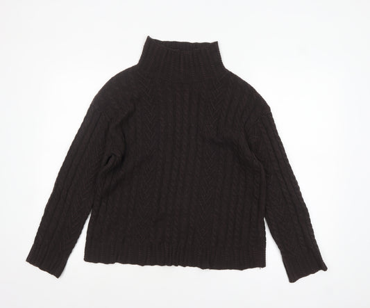 Marks and Spencer Women Brown Cable Knit Roll Neck Jumper S