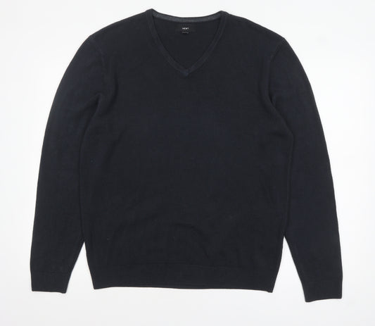 Next Men's Black Cotton Cashmere V-Neck Jumper Size L