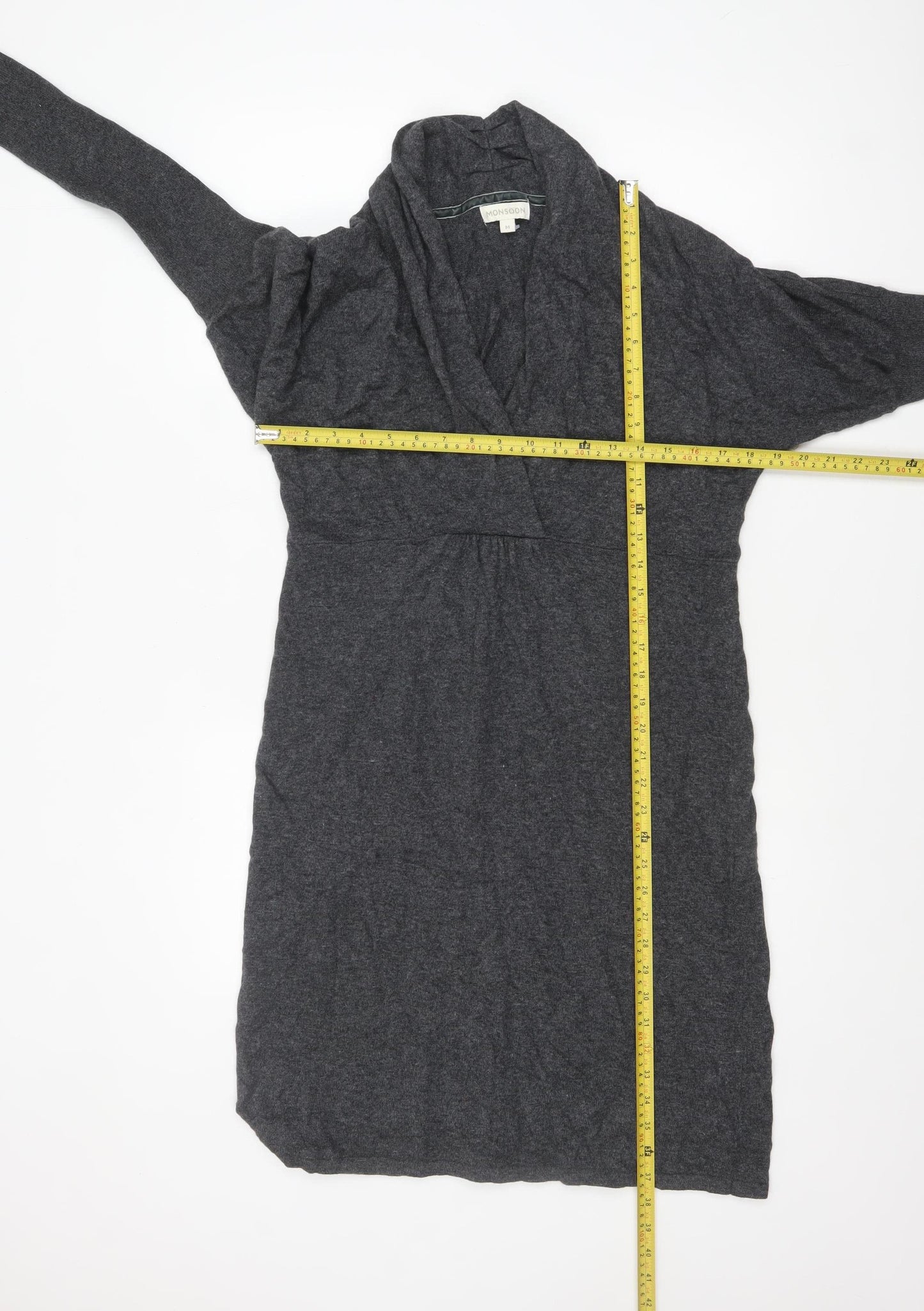 Monsoon Women Grey Knit Knee Length Shift Dress Size M