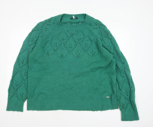 Joules Womens Green Crew Neck Open-Knit Jumper UK 16