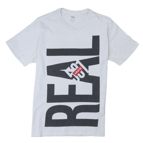 Levi's Men's White Graphic Print Crew Neck Cotton T-Shirt M
