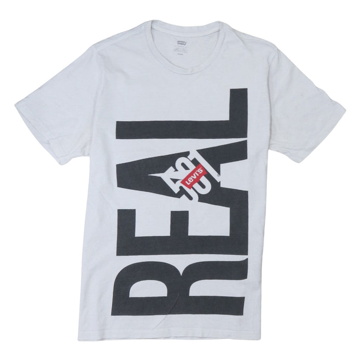 Levi's Men's White Graphic Print Crew Neck Cotton T-Shirt M