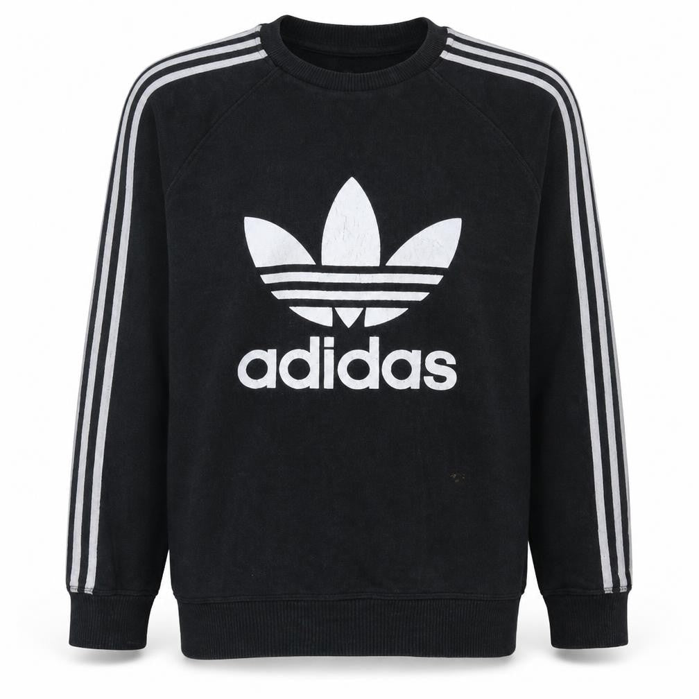 Front view of Adidas men’s black crew neck logo sweatshirt l cotton blend