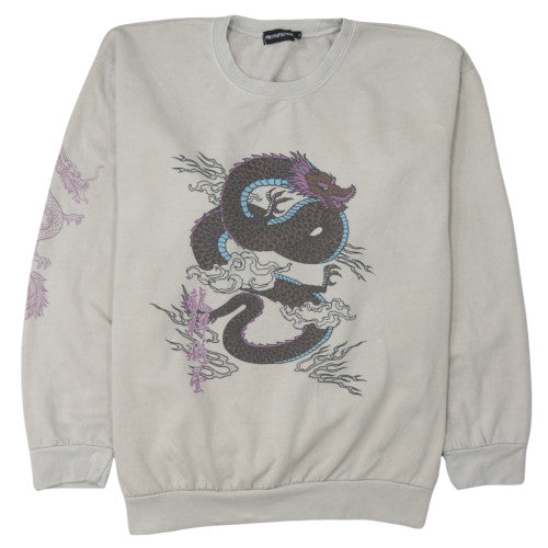 PrettyLittleThing Womens Beige Dragon Print Pullover Sweatshirt Size S