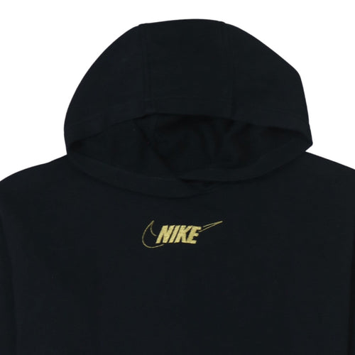 Nike Teens Black Pullover Hoodie M Gold Logo Fleece Sweatshirt