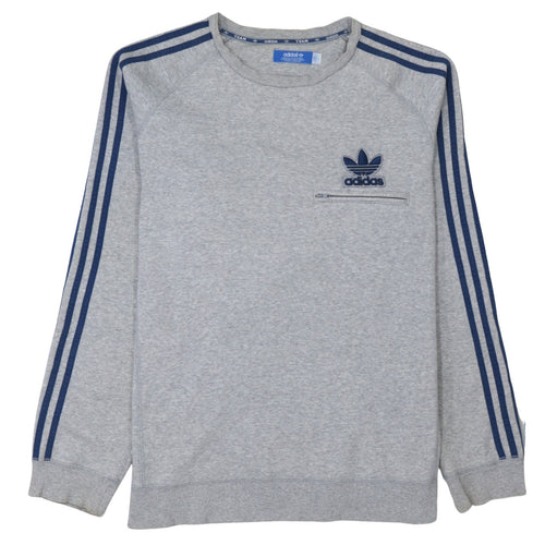 Adidas Men’s Grey Pullover Sweatshirt L Logo Zip Pocket Crew Neck