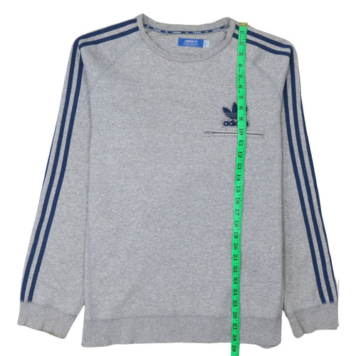 Adidas Men’s Grey Pullover Sweatshirt L Logo Zip Pocket Crew Neck