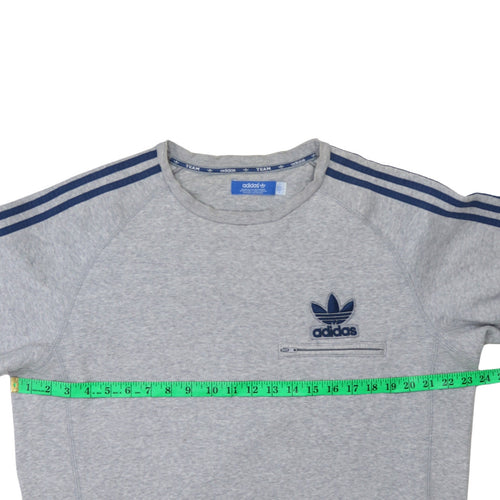 Adidas Men’s Grey Pullover Sweatshirt L Logo Zip Pocket Crew Neck