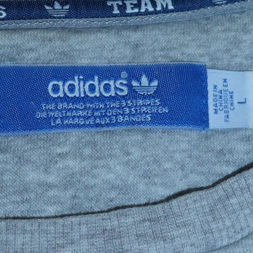 Adidas Men’s Grey Pullover Sweatshirt L Logo Zip Pocket Crew Neck