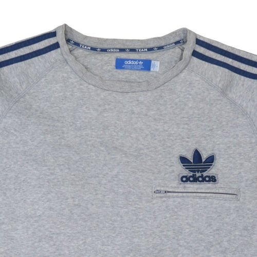 Adidas Men’s Grey Pullover Sweatshirt L Logo Zip Pocket Crew Neck