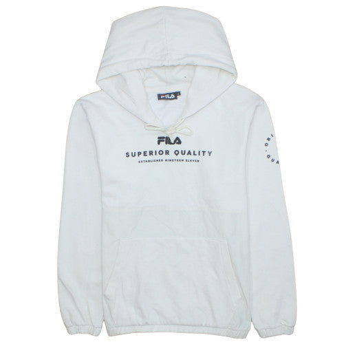 FILA Men's White Pullover Hoodie M Sports Logo Fleece Sweatshirt