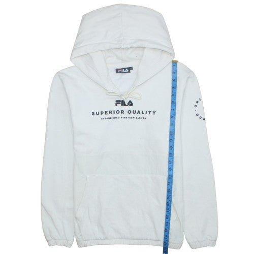 FILA Men's White Pullover Hoodie M Sports Logo Fleece Sweatshirt