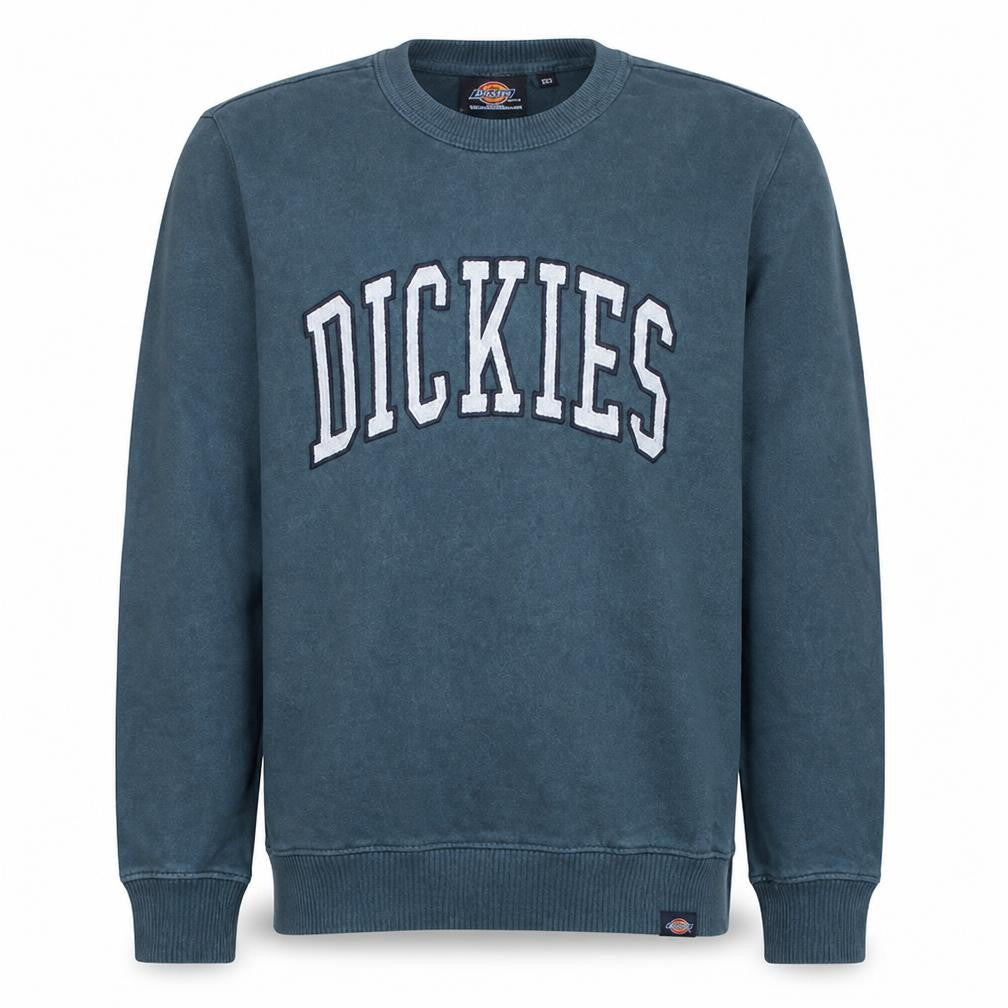 Front view of Dickies men’s blue crew neck pullover sweatshirt small