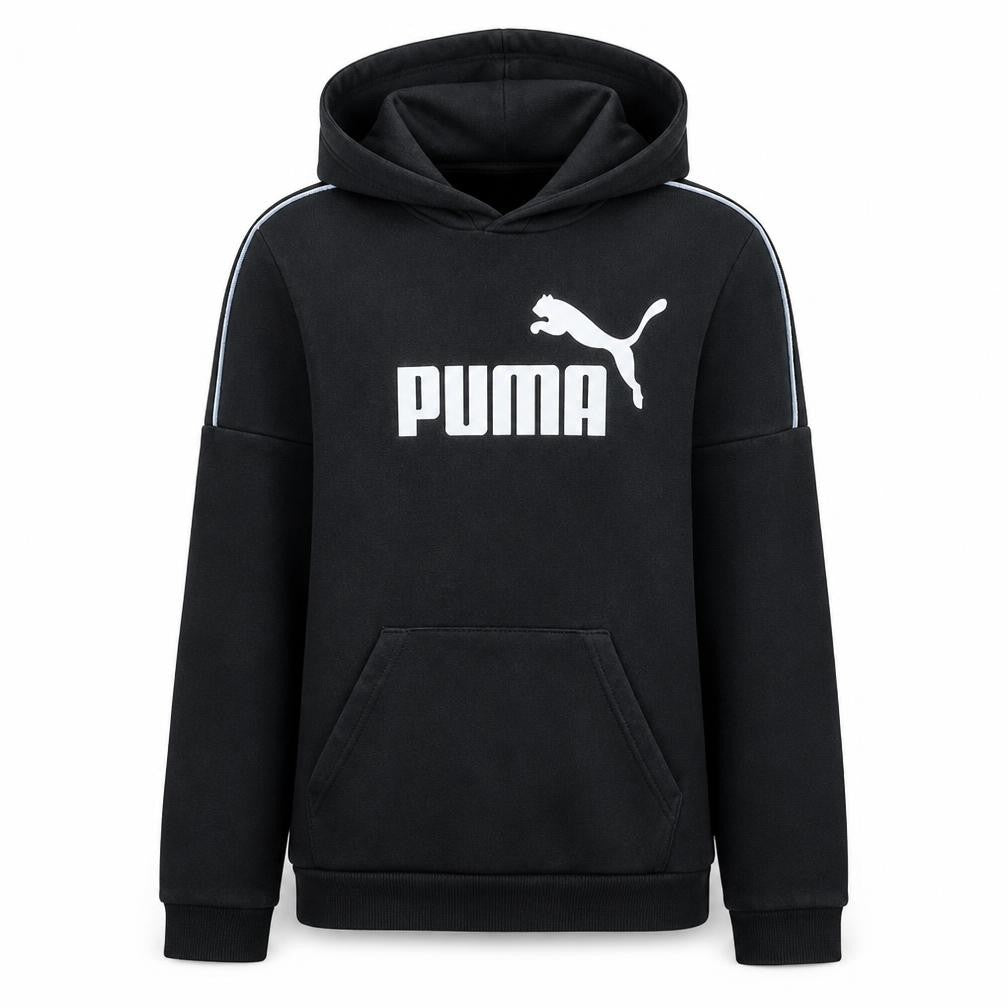 Front view of Puma Teens Black Pullover Hoodie Fleece Regular Fit 15-16Y