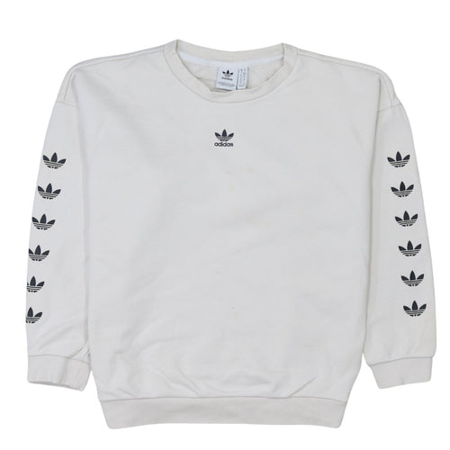 Adidas Women White Logo Crew Neck Pullover Sweatshirt Size 10