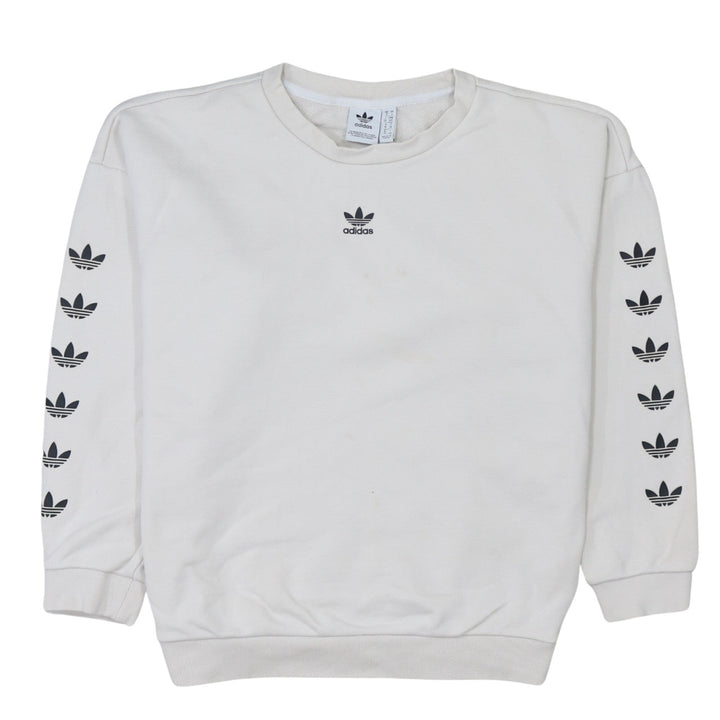 Adidas Women White Logo Crew Neck Pullover Sweatshirt Size 10