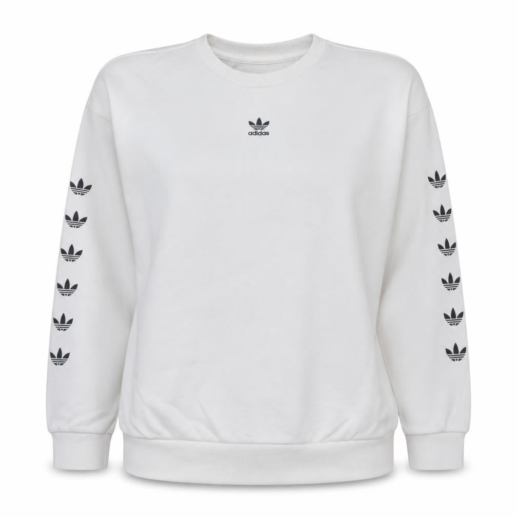 Front view of Adidas Women White Logo Crew Neck Pullover Sweatshirt, size 10