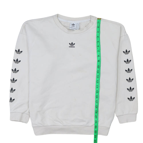 Adidas Women White Logo Crew Neck Pullover Sweatshirt Size 10