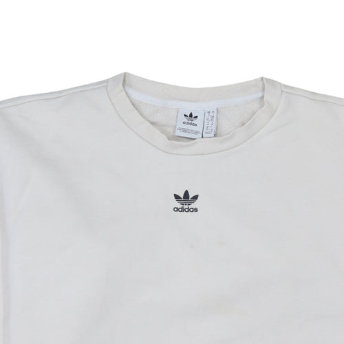 Adidas Women White Logo Crew Neck Pullover Sweatshirt Size 10