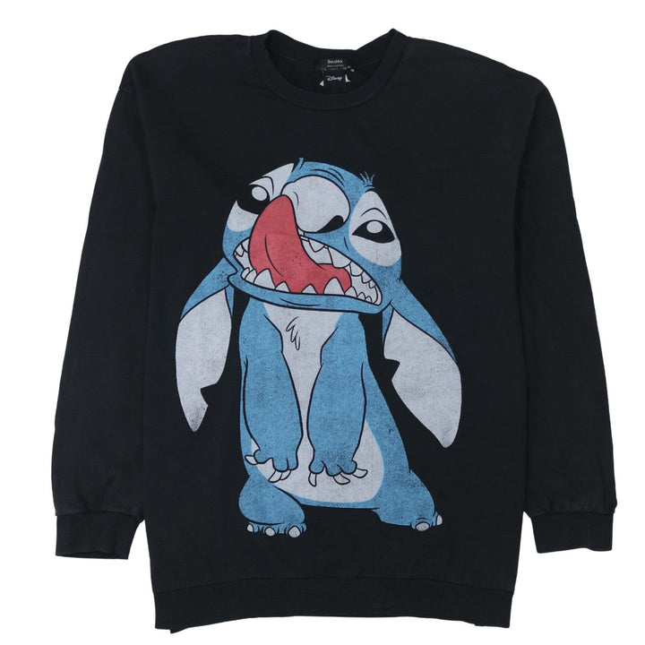 Bershka Disney Stitch Black Unisex L Pullover Sweatshirt