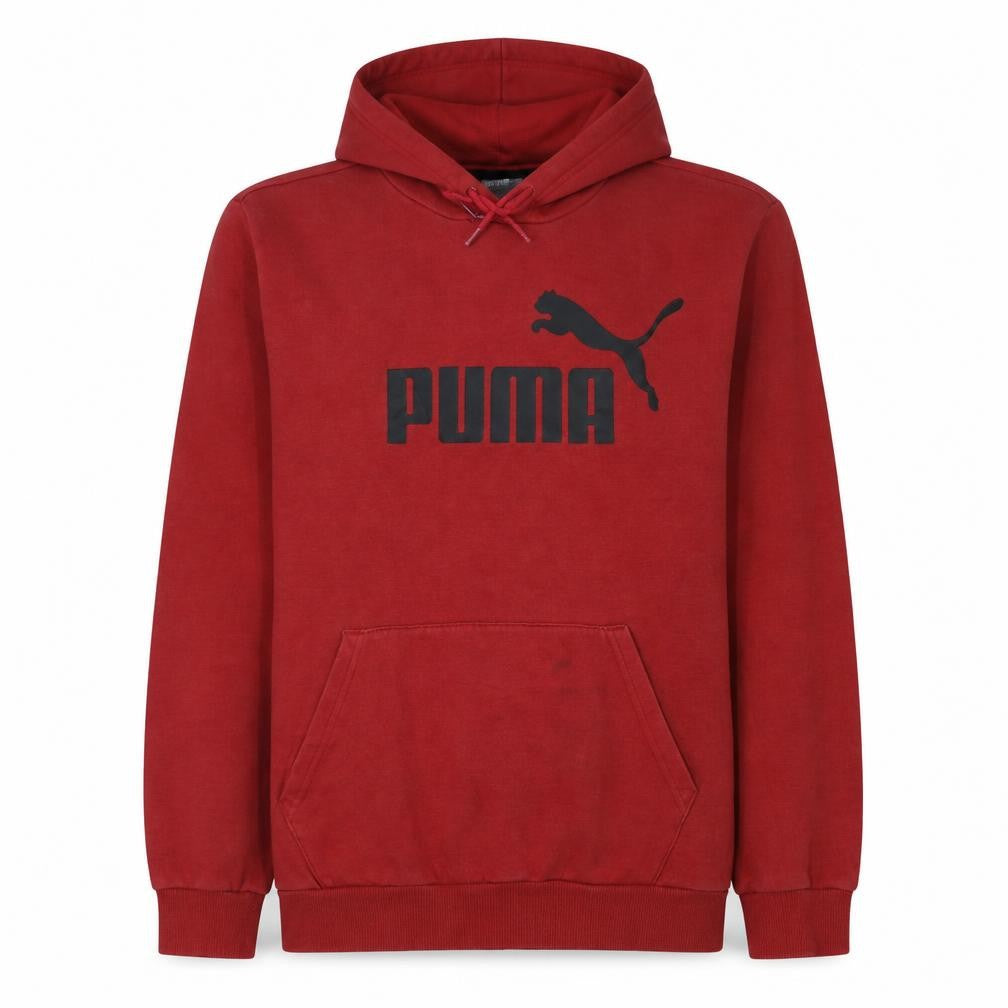 Front view of Puma Men's Red Pullover Hoodie Medium Logo Sportswear