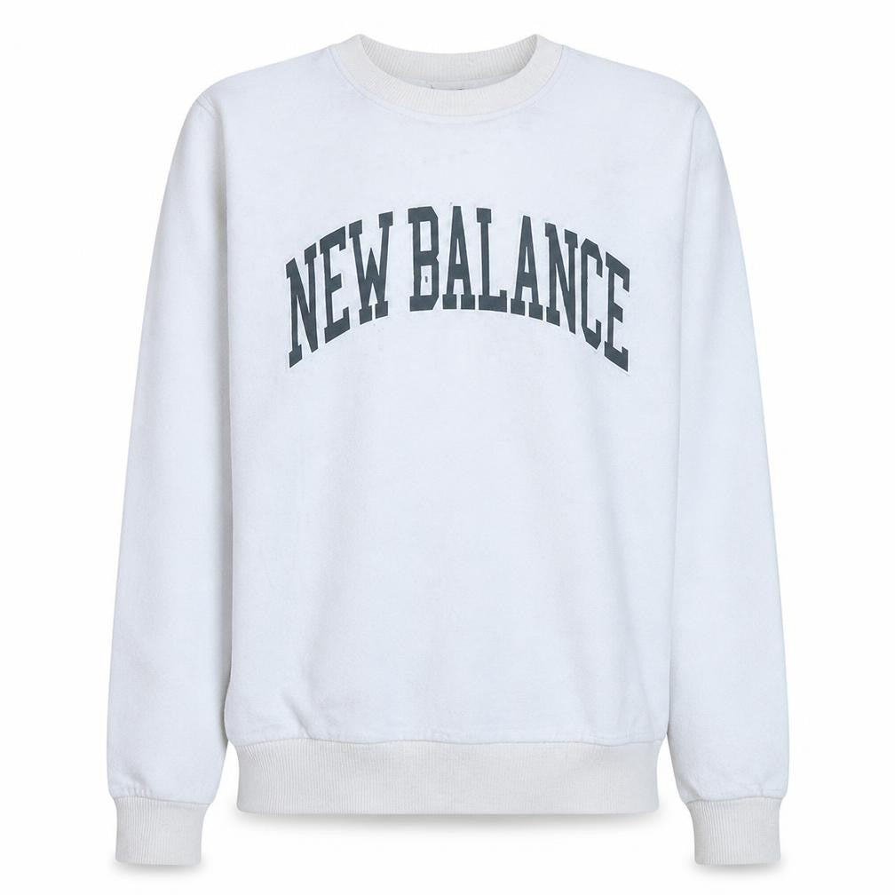Front view of New Balance Men's White Sweatshirt S Regular Fit Crew Neck Pullover