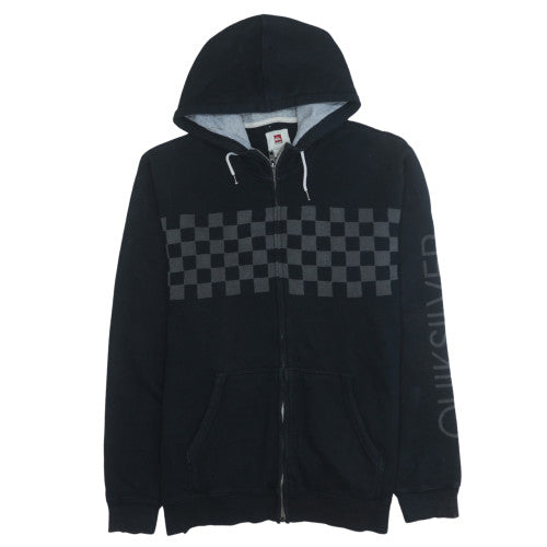Quiksilver Men's Black Full Zip Hoodie Large Checkered Design