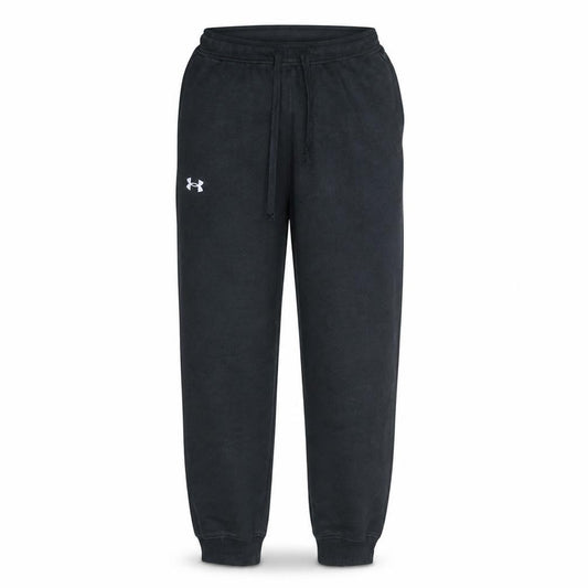 Front view of Under Armour men’s black fleece jogger trousers, size M