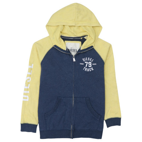 Diesel Men's Blue & Yellow Full Zip Hoodie L Graphic Logo Sweatshirt