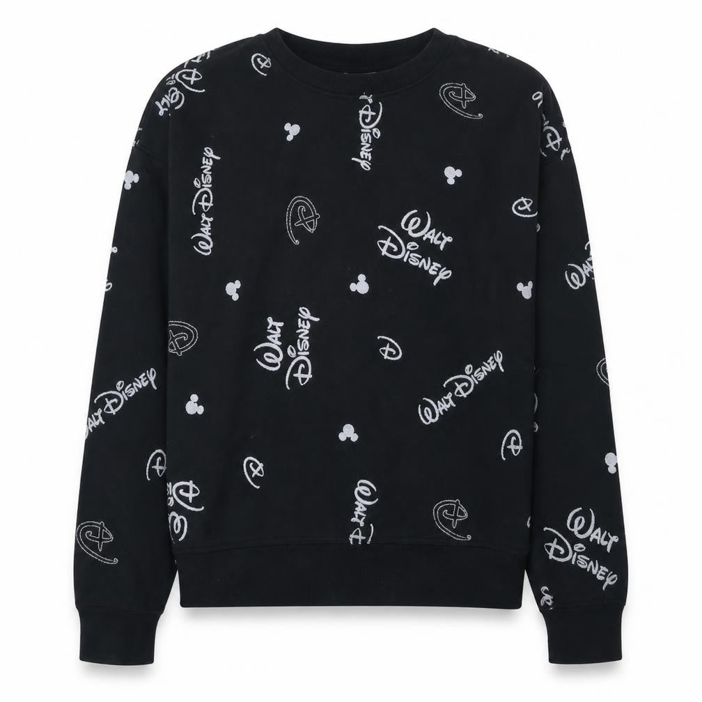 Front view of Disney Women Black XS Pullover Sweatshirt with Logo Print