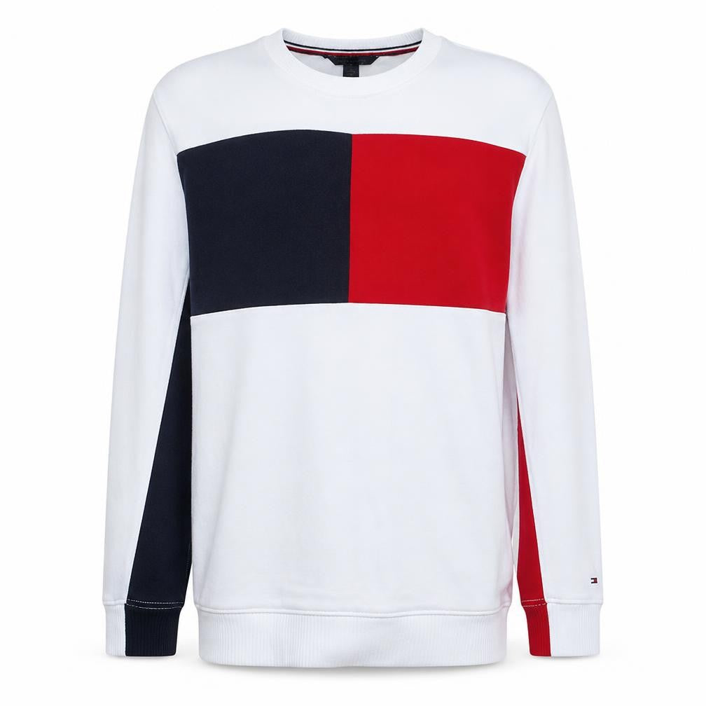 Front view of Tommy Hilfiger Men's White Red Navy Crew Neck Sweatshirt XXS