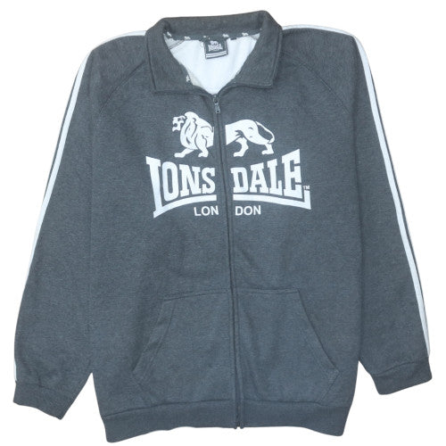 Lonsdale Men's Grey Full Zip Logo Sweatshirt 2XL Regular Fit