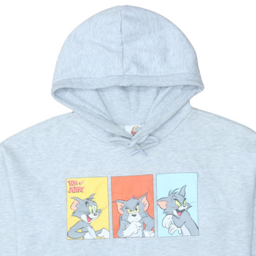 Tom & Jerry Womens Grey Pullover Hoodie Small Cartoon Print Cotton Blend