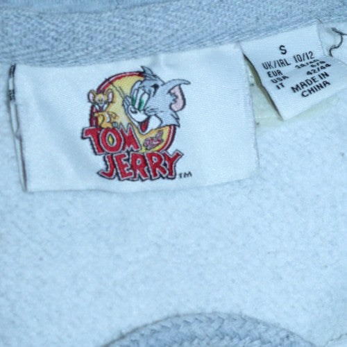 Tom & Jerry Womens Grey Pullover Hoodie Small Cartoon Print Cotton Blend