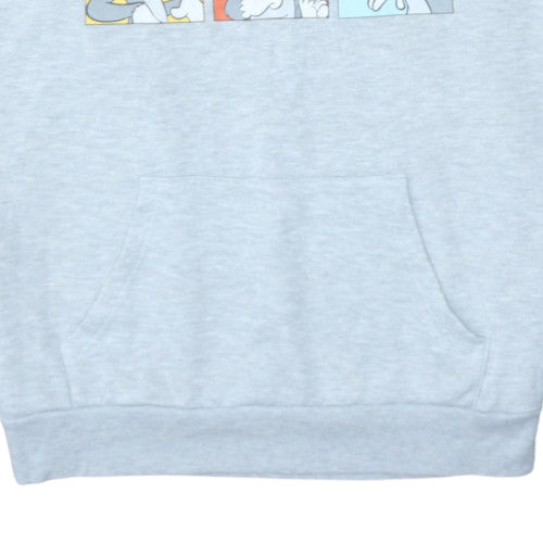 Tom & Jerry Womens Grey Pullover Hoodie Small Cartoon Print Cotton Blend