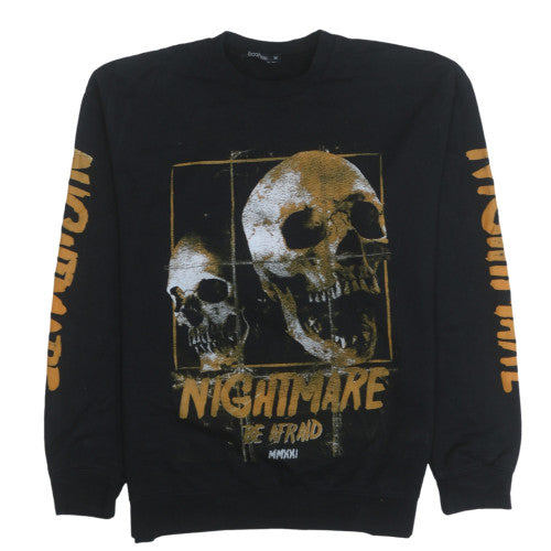 Boohoo Men’s Black Skull Print Pullover Sweatshirt M Regular Fit