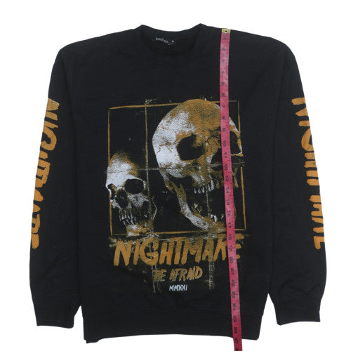 Boohoo Men’s Black Skull Print Pullover Sweatshirt M Regular Fit