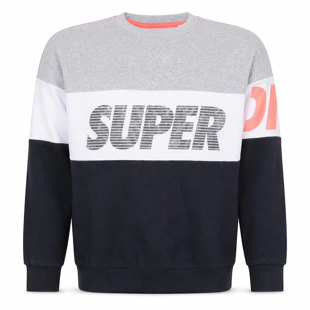 Front view of Superdry Men's Grey Crew Neck Graphic Pullover Sweatshirt XS