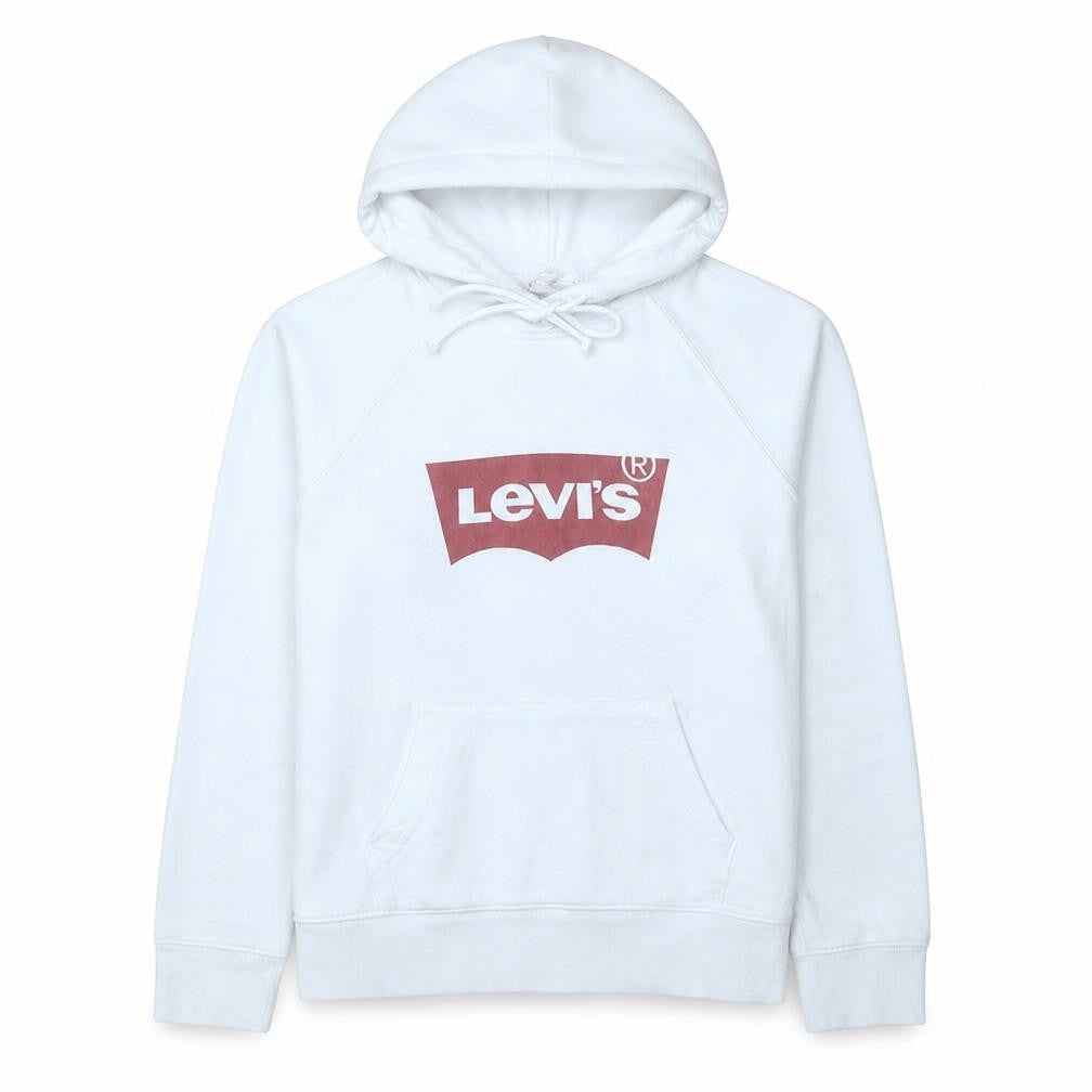 Front view of Levi's Women's White Pullover Hoodie Medium Logo Cotton Blend