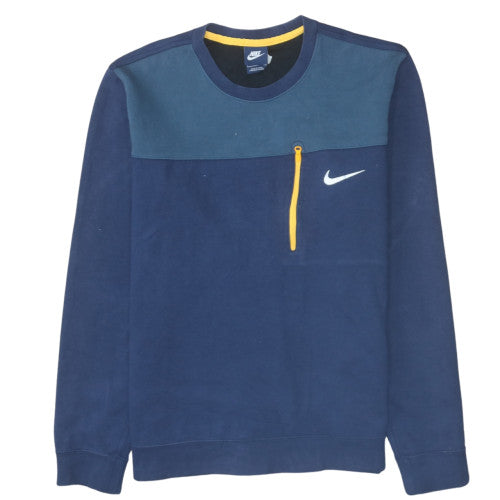 Nike Men's Blue Pullover Sweatshirt L Crew Neck Zip Pocket Sports Style