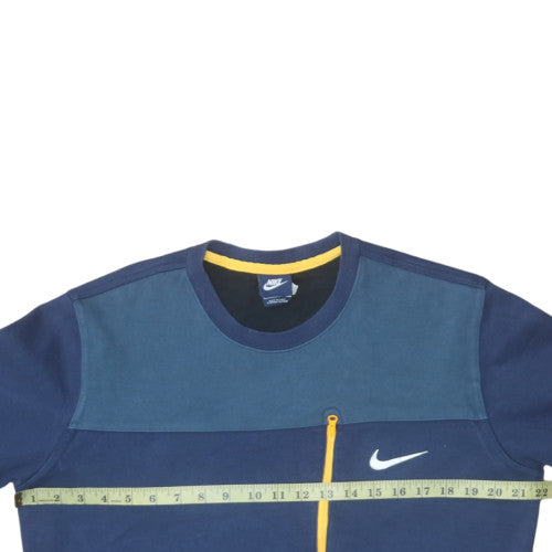Nike Men's Blue Pullover Sweatshirt L Crew Neck Zip Pocket Sports Style