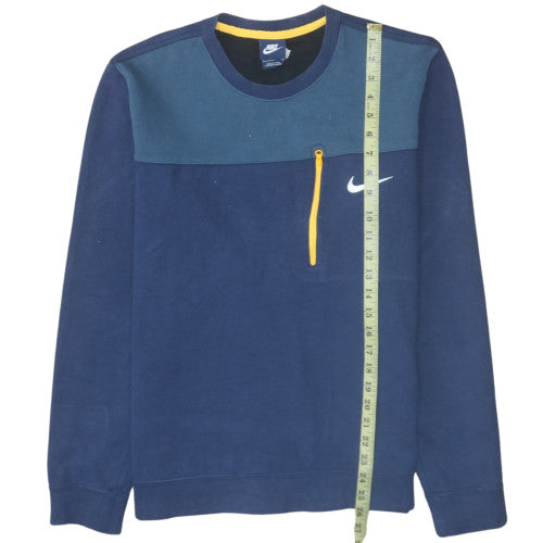 Nike Men's Blue Pullover Sweatshirt L Crew Neck Zip Pocket Sports Style