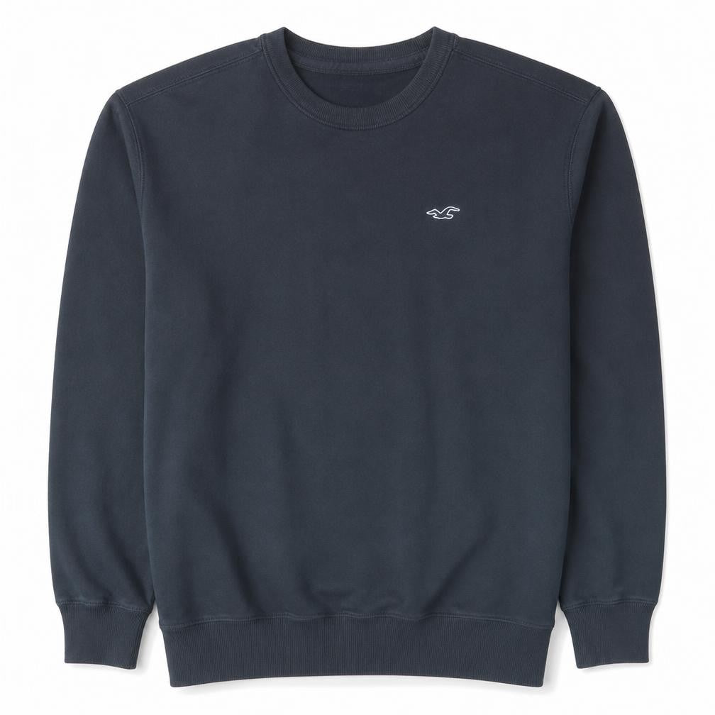 Front view of Hollister Men Black L Pullover Crew Neck Sweatshirt