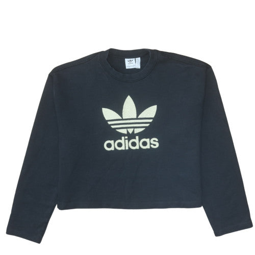 Adidas Womens Black Crop Sweatshirt UK 12 Crew Neck Long Sleeve