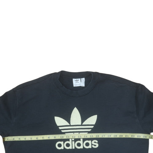 Adidas Womens Black Crop Sweatshirt UK 12 Crew Neck Long Sleeve