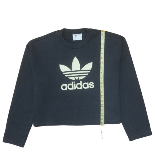Adidas Womens Black Crop Sweatshirt UK 12 Crew Neck Long Sleeve