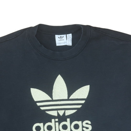 Adidas Womens Black Crop Sweatshirt UK 12 Crew Neck Long Sleeve